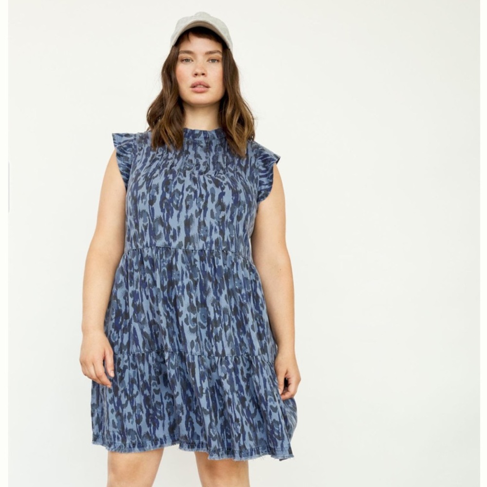 Anthropologie Blue Patterned Tiered Mini Dress